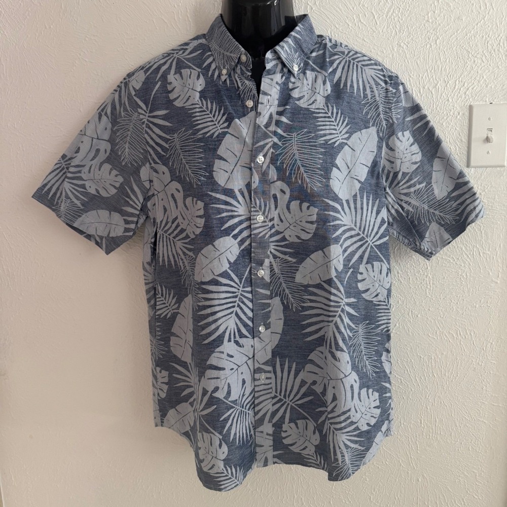 Club Room Mens Blue Tropical Palm Leaf Print Short Sleeve Button Down Shirt L - Picture 2 of 7